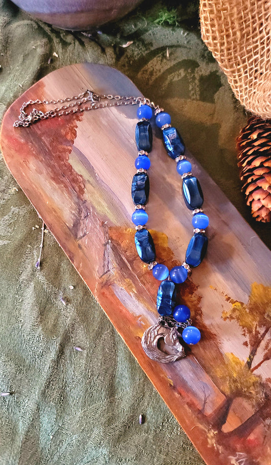 Pewter Horse Blue Necklace set