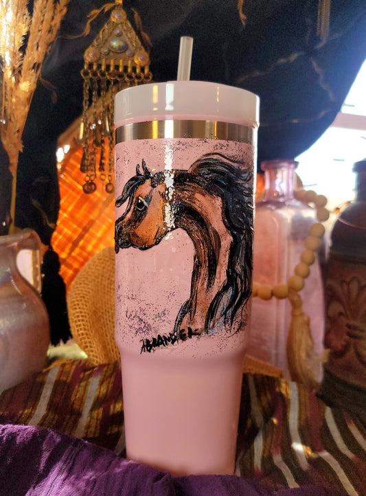 BAY ARABIAN horse hand painted 30oz drink tumbler