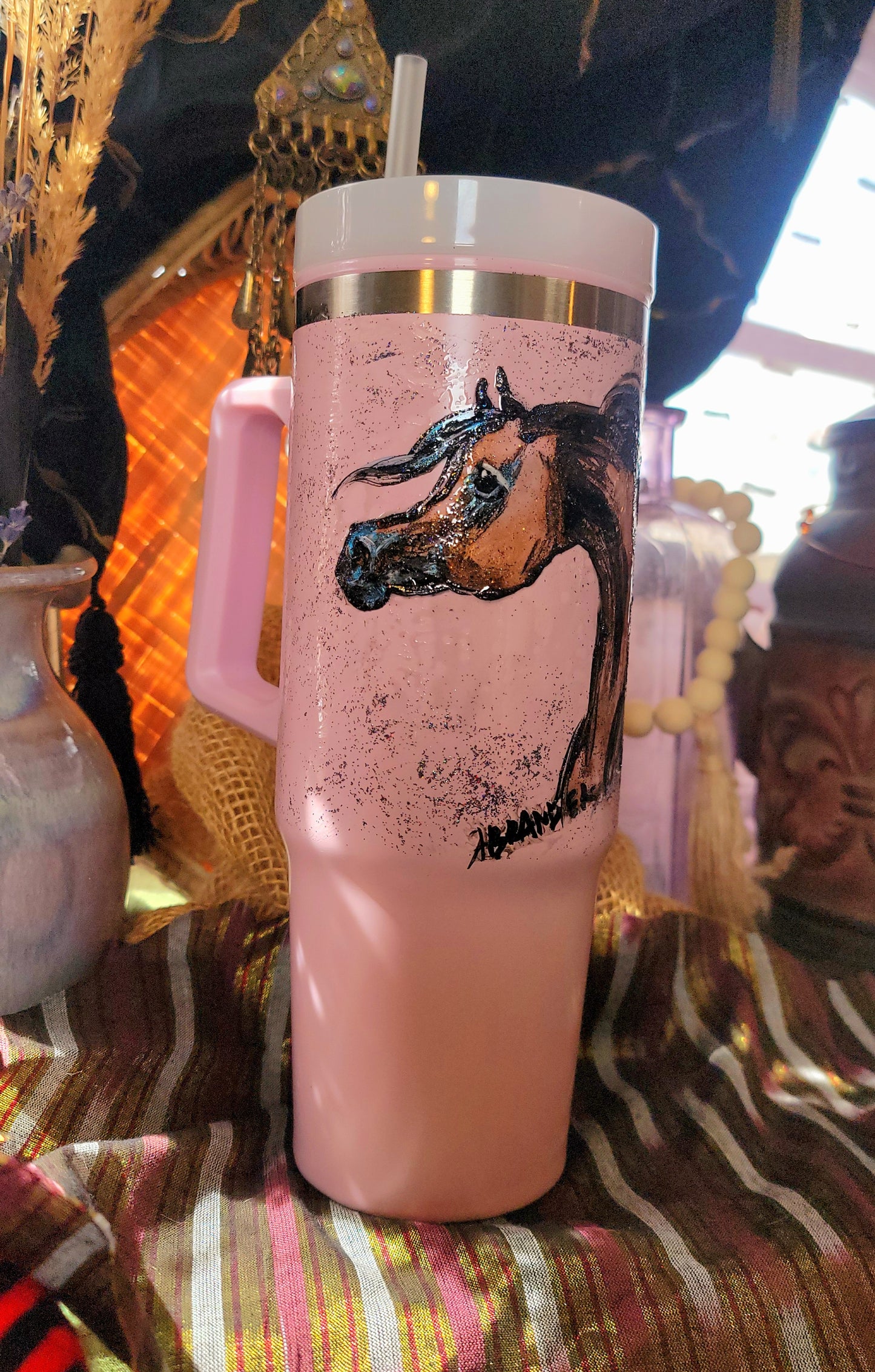 BAY ARABIAN horse hand painted 30oz drink tumbler