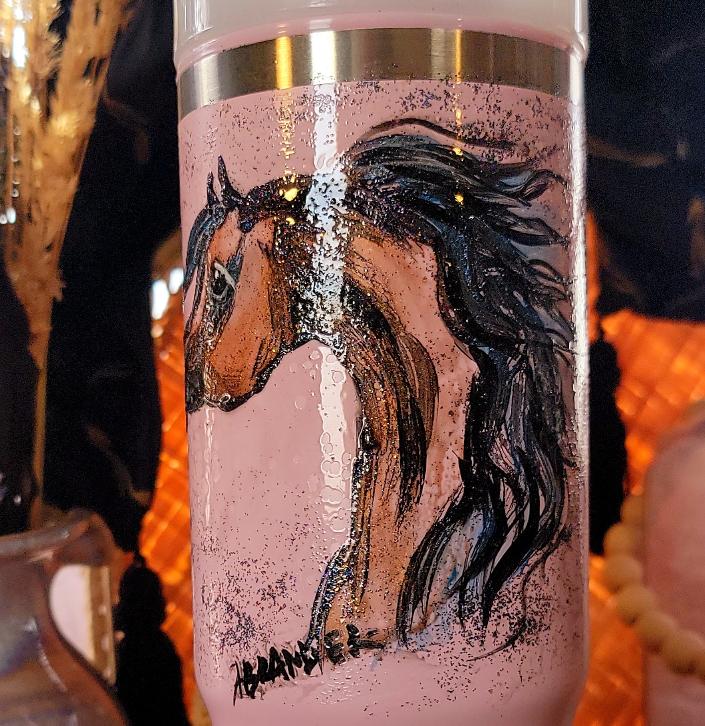 BAY ARABIAN horse hand painted 30oz drink tumbler