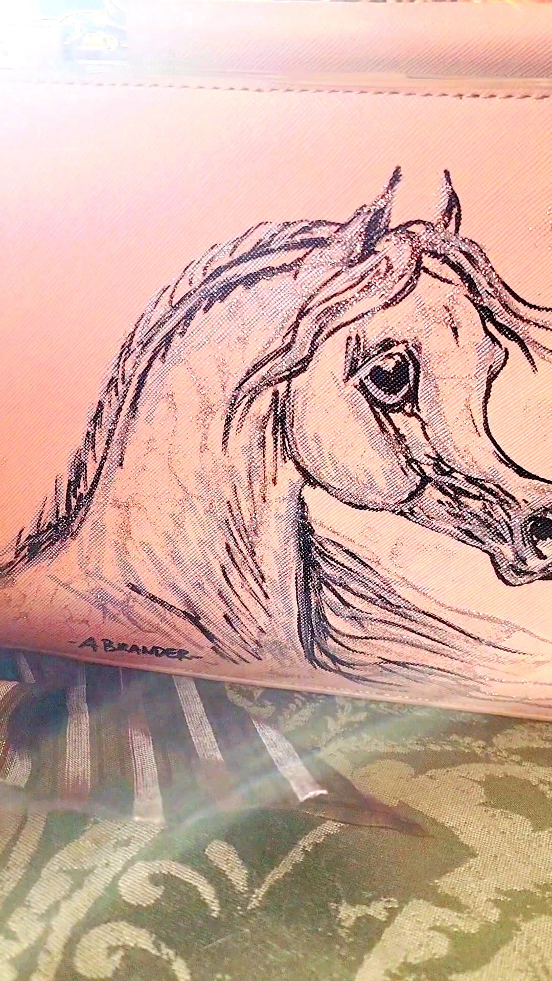 Cute Arabian Horse hand painted  upcycled pink structured handbag