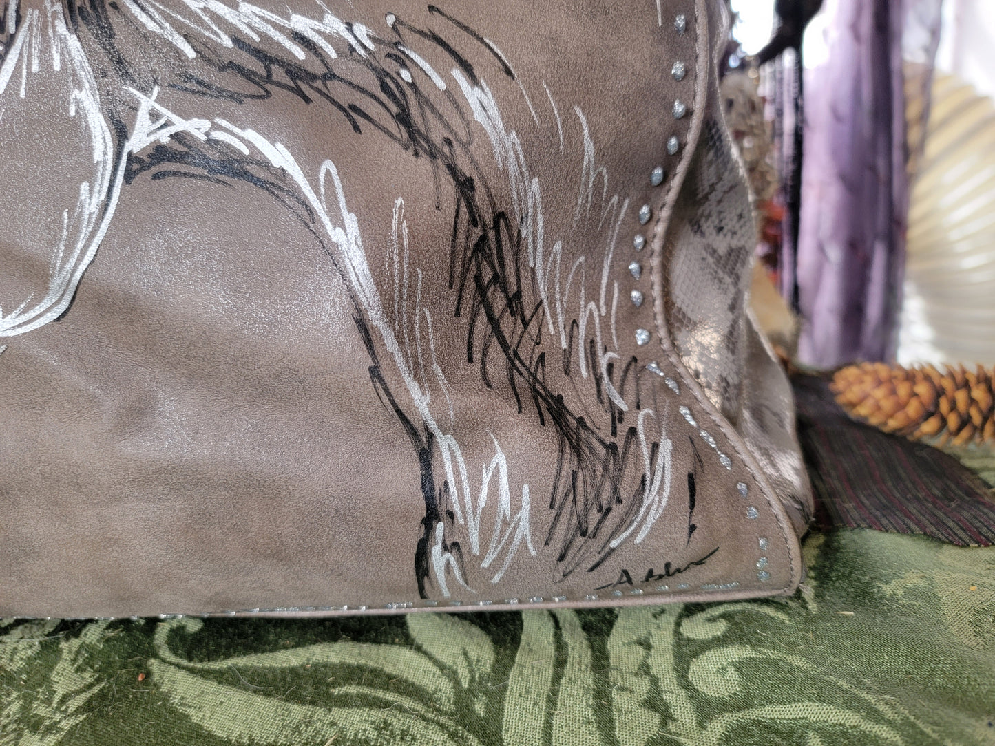 Arabian Horse psuede leather bag fuax snake skin