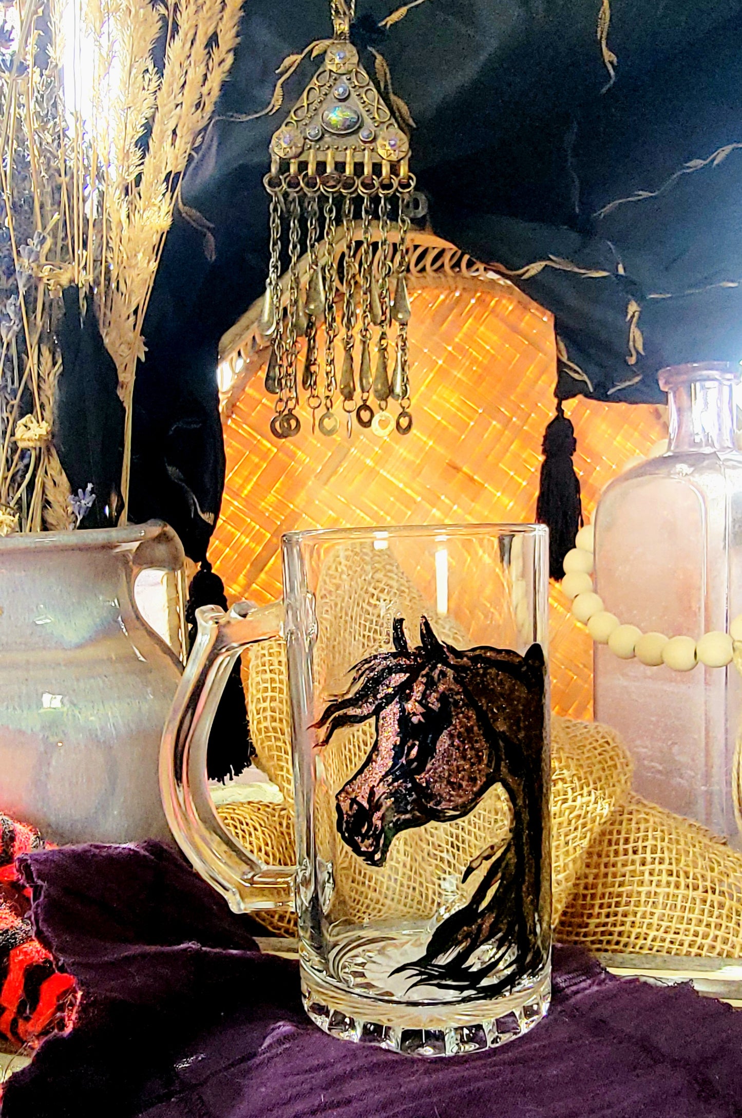 Hand Painted Pink Glitter Arabian Glass Mug