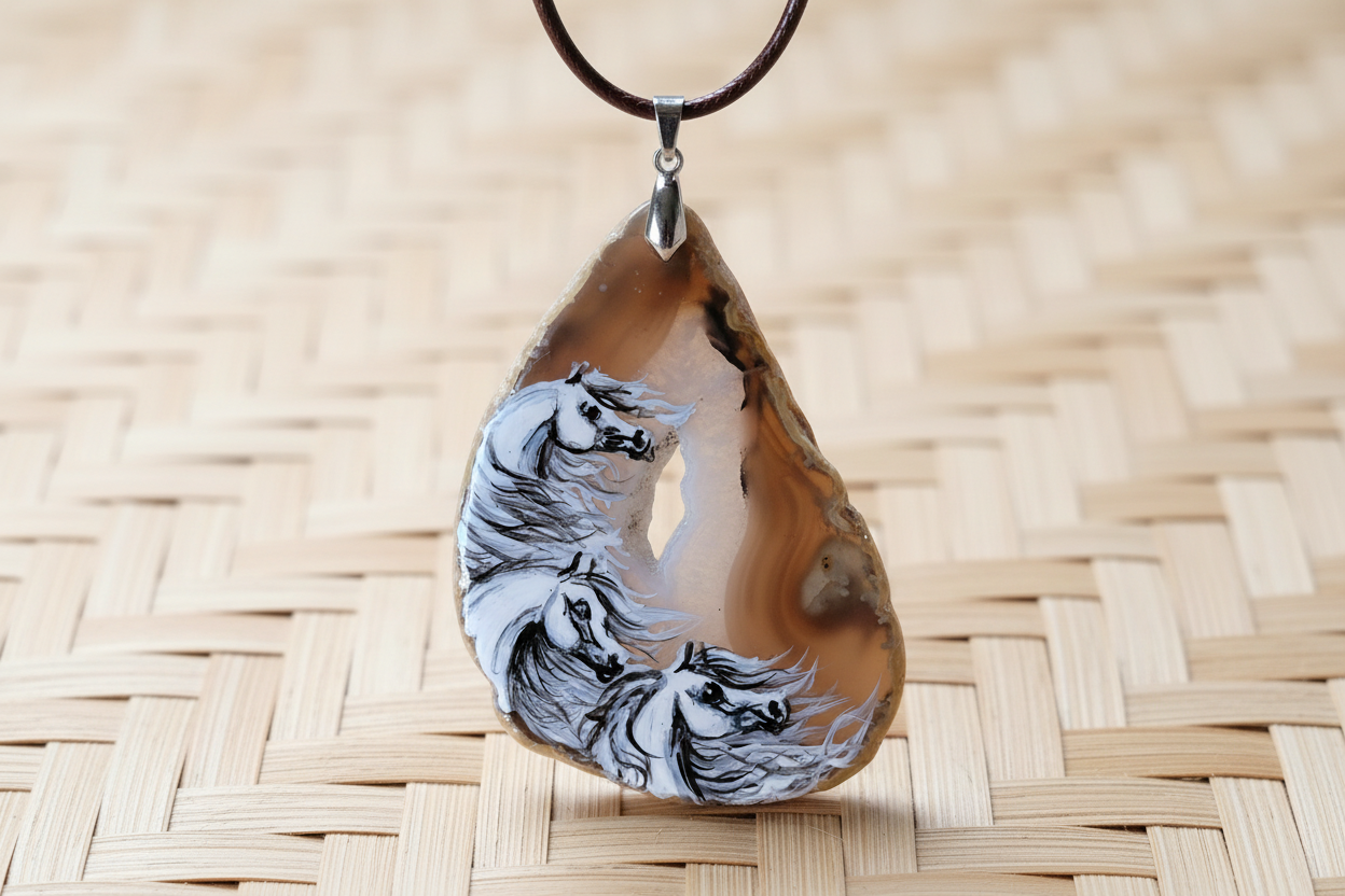 Hand painted natural agate with Arabian Horse!