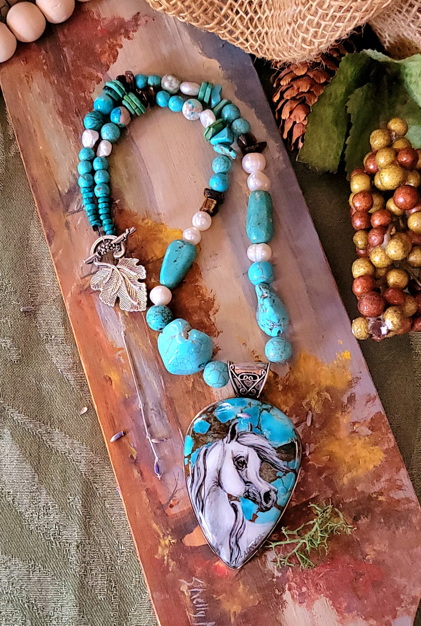 Turquoise hand painted Arabian necklace