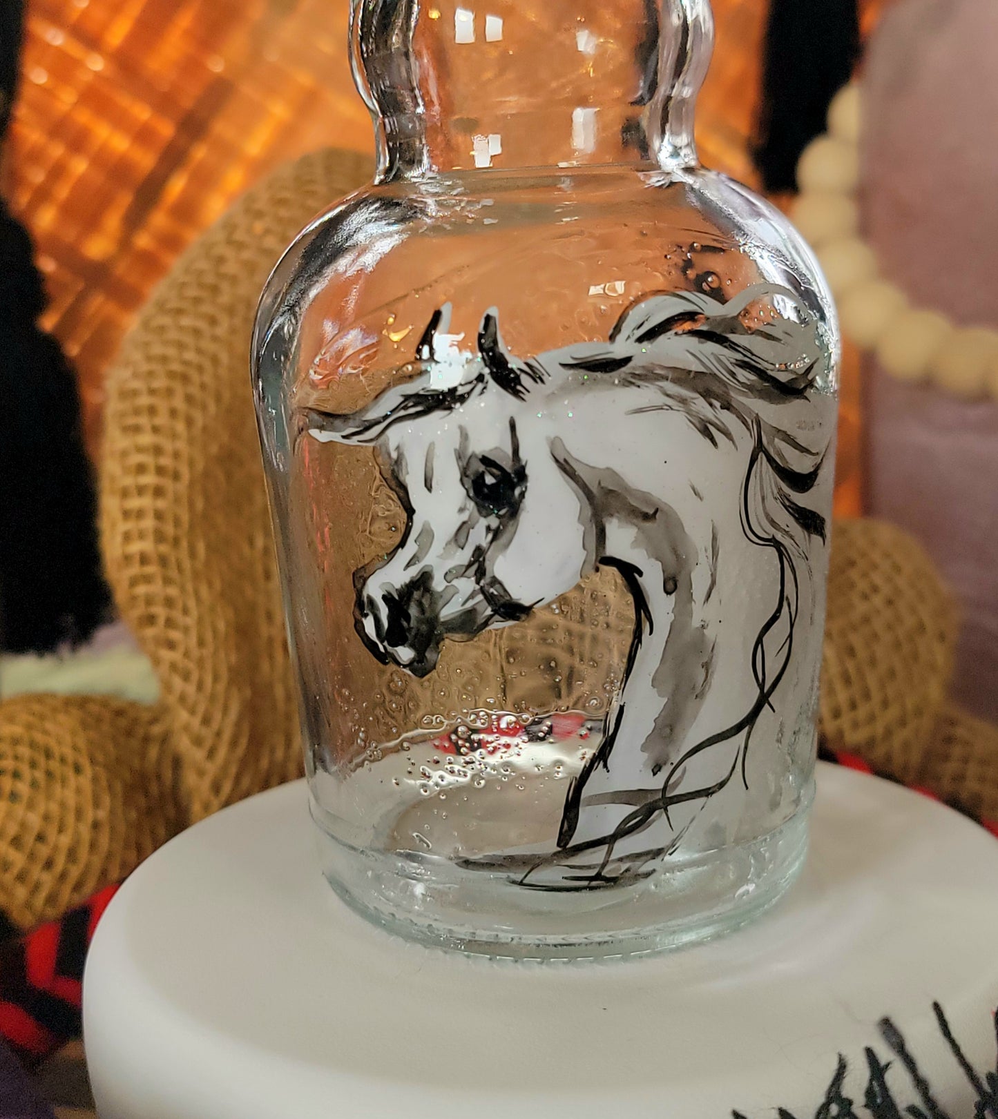 Arabian Horse Hand painted Oil or Syrup bottle