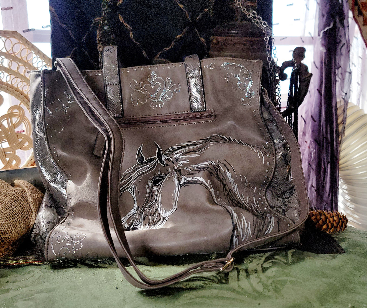 Arabian Horse psuede leather bag fuax snake skin