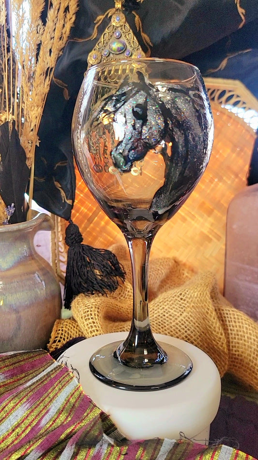 Arabian Horse Silver Glitter Heart Wine Glass