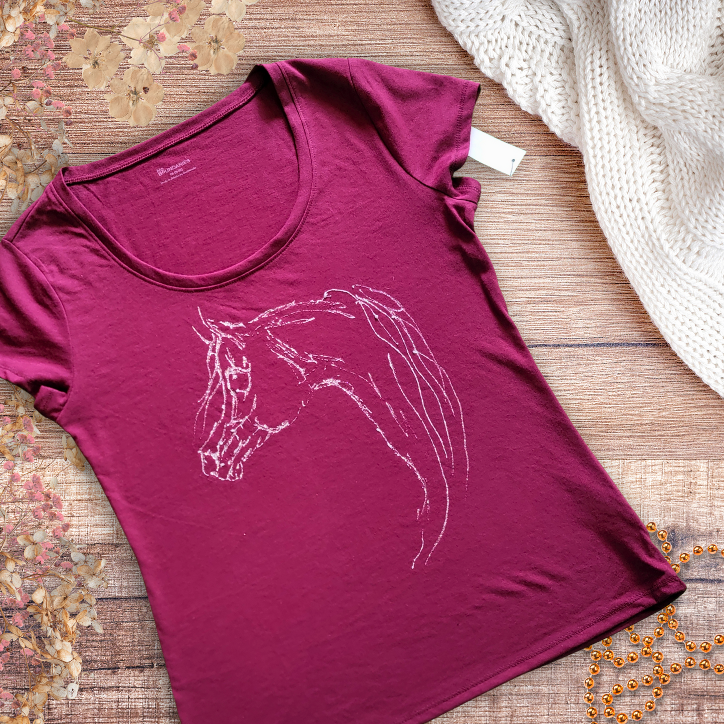 Hand Painted Silver Glitter Arabian Horse Baby doll tee
