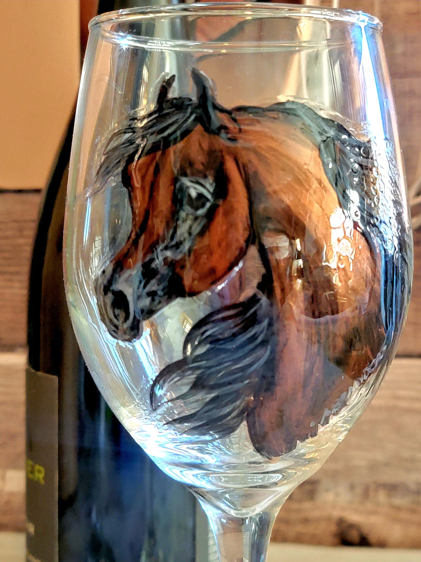Pair of Bay Arabian Horse Wine Glasses