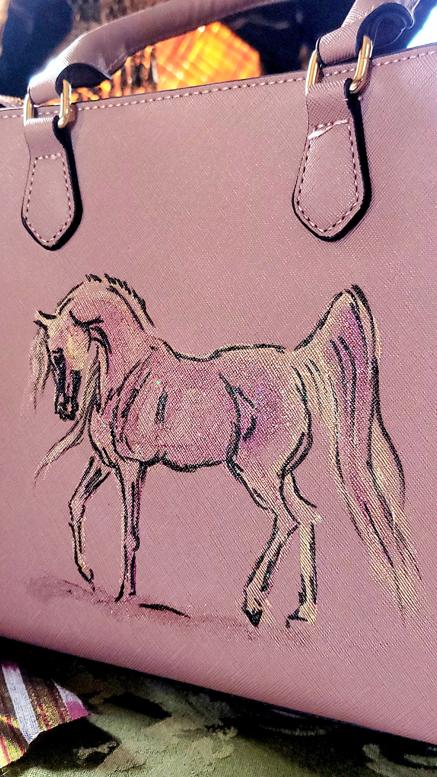 Dusty Pink Arabian Horse hand painted hand bag