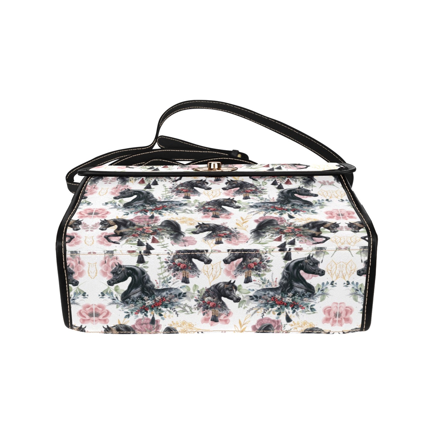 Black Arabian Horse White Spring Handbag Waterproof Canvas Bag-Black