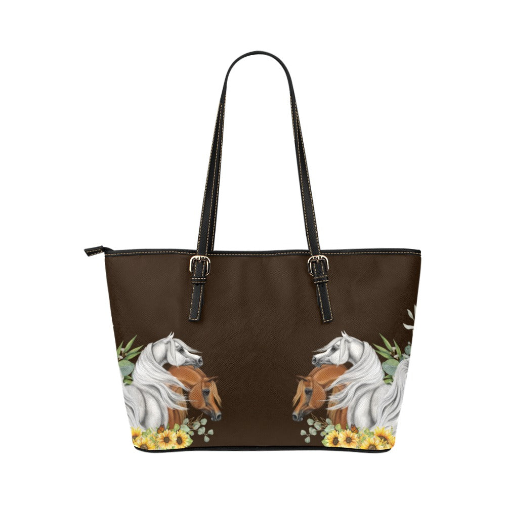 Arabian Horse Handbag with sunflowers Leather Tote Bag