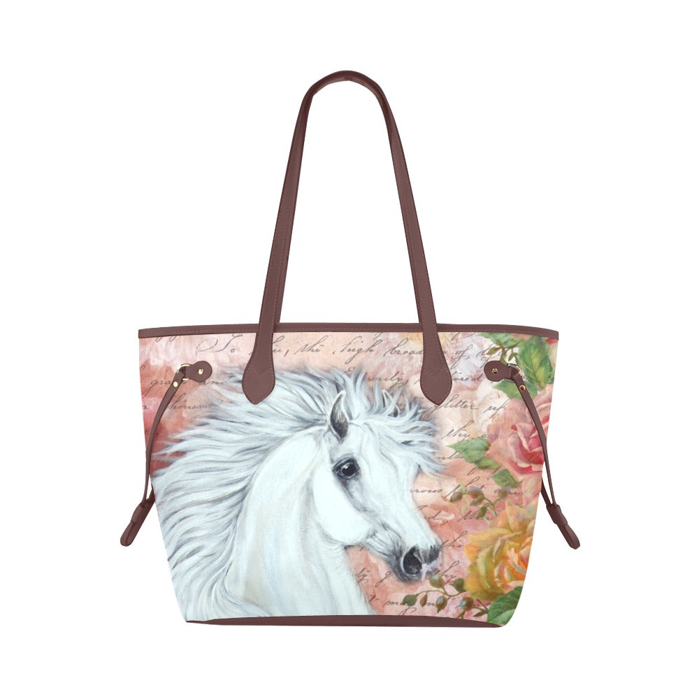 Roses and White Horse Large Tote Classic Tote Bag