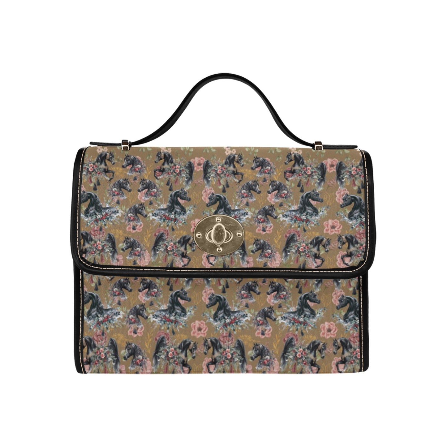 Black Arabian Horse Spring Canvas Handbag multiple color choices